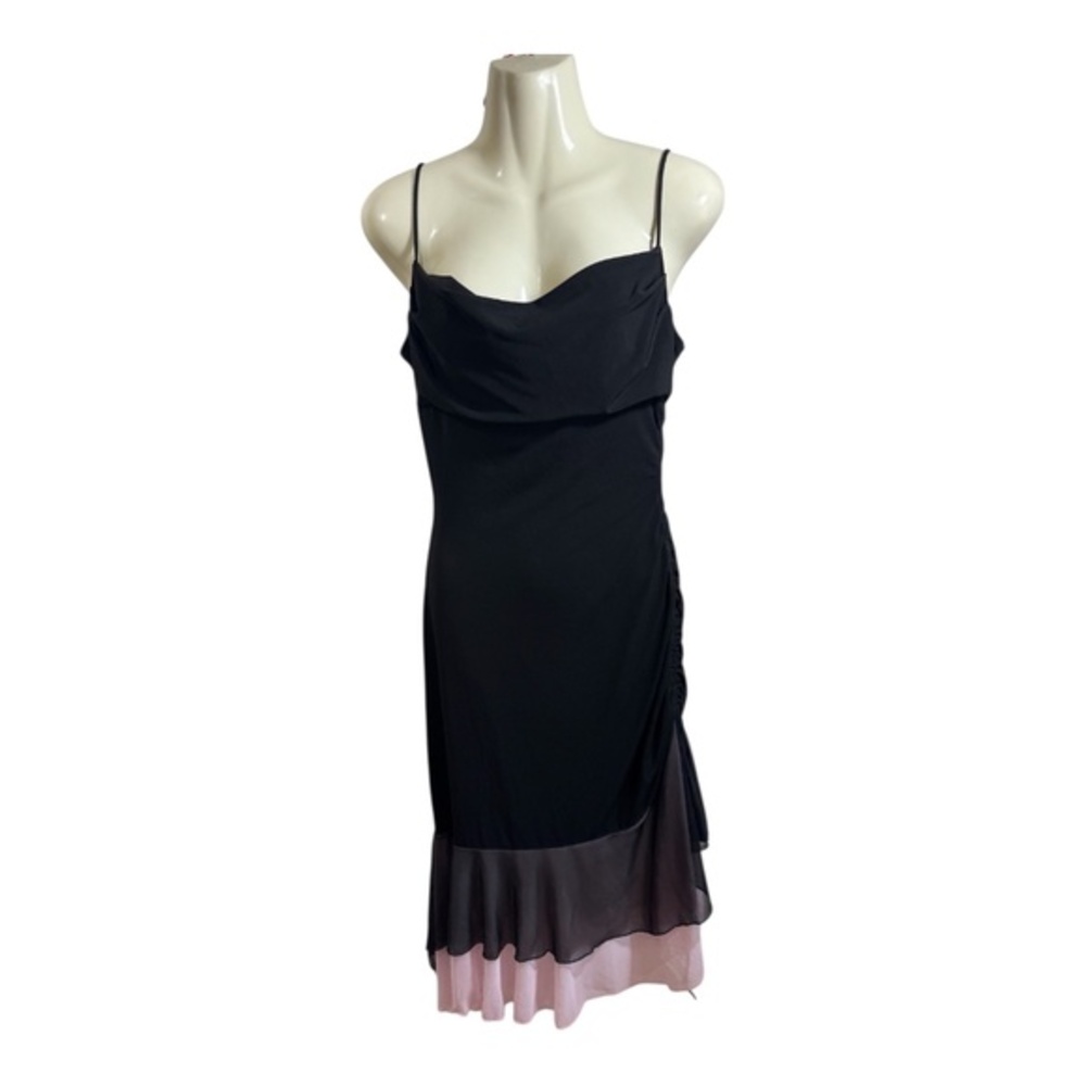 Mariposa Vintage Dress Womens Size M Black Pink Spagetti Strap Side Cinch Dressy